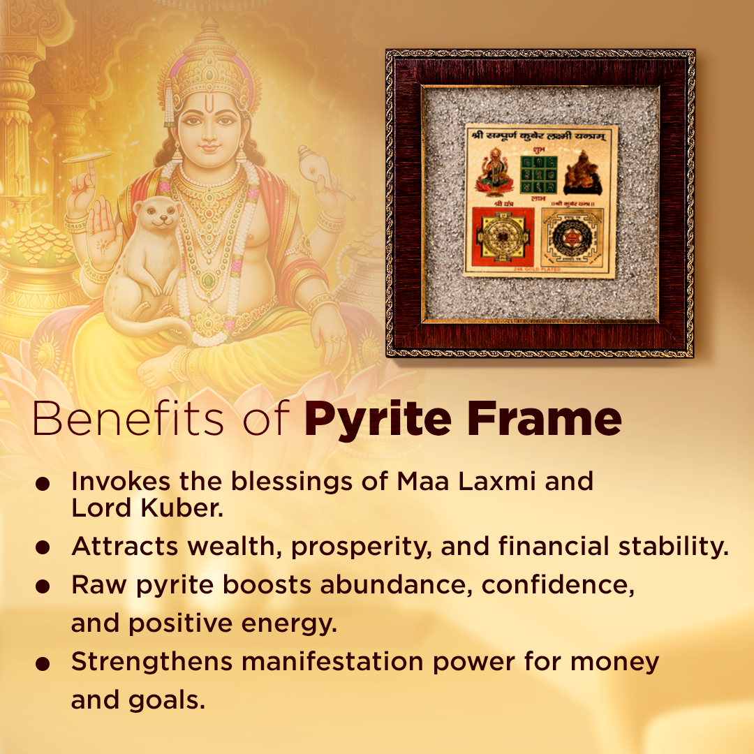 Pyrite frame with religious iconography and text on benefits