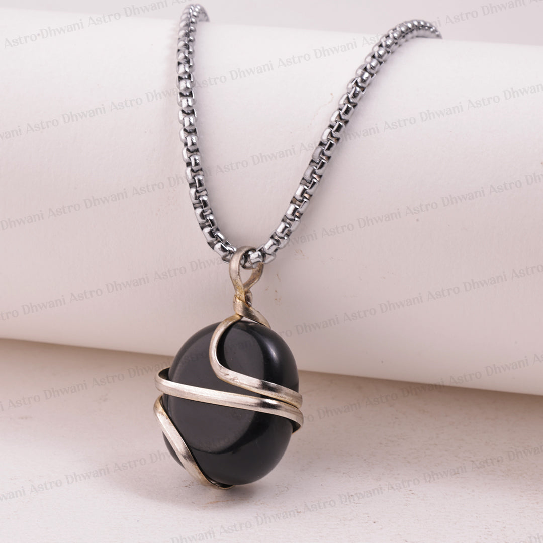 Black Obsidian Wrapping Pendant - Abhimantrit