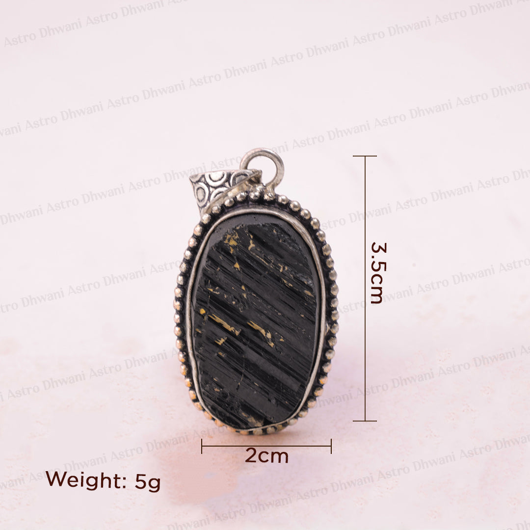 Black Turmaline Oval Stone Pendant - Abhimantrit & Certified