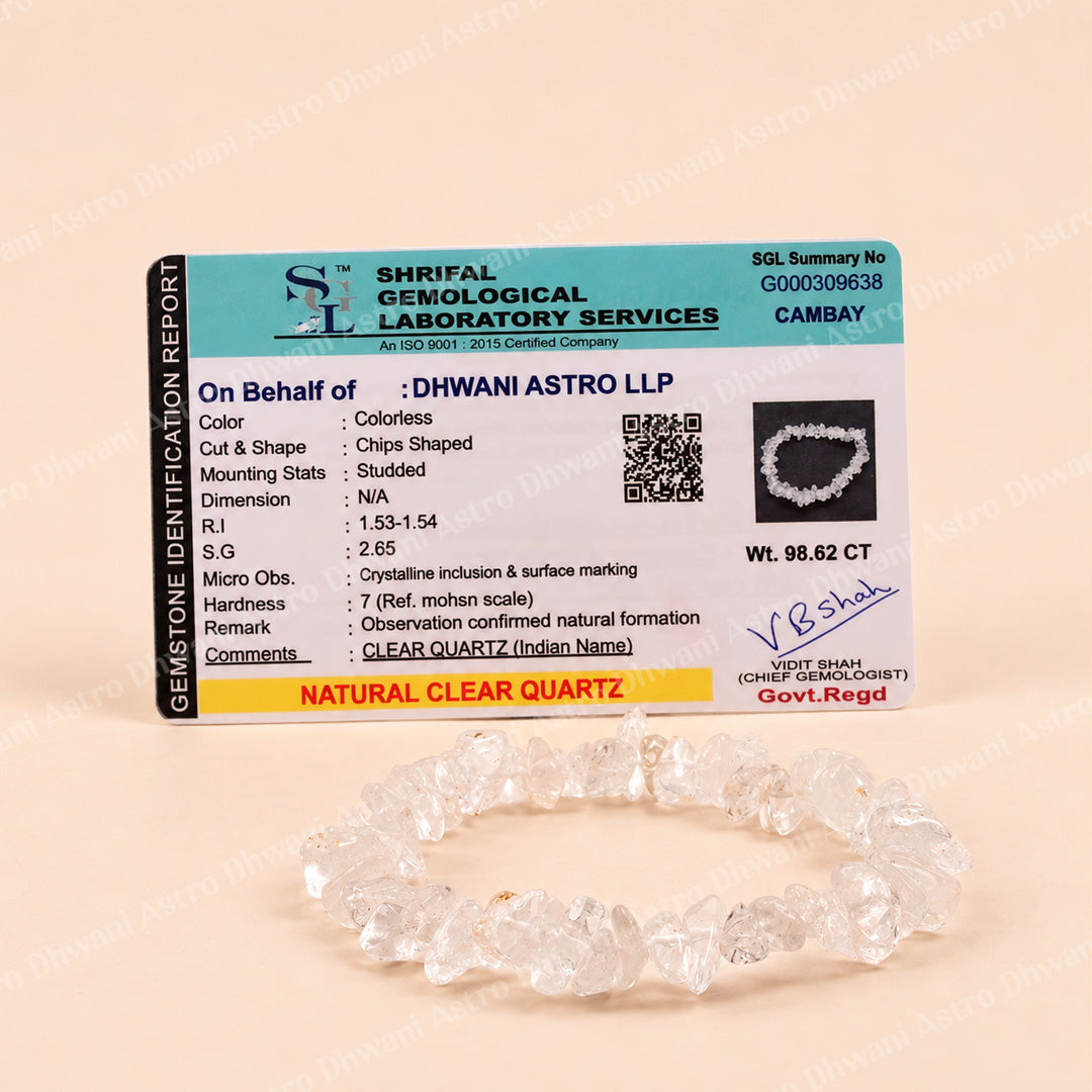 Clear Quratz Crystal Uncut Bracelet - Abhimantrit & Certified