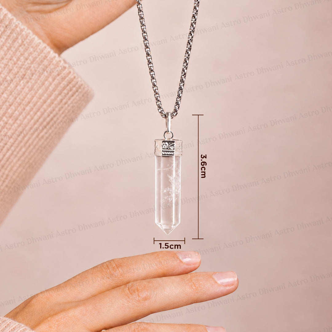 Clear Quartz Pencil Pendant - Abhimantrit & Certified