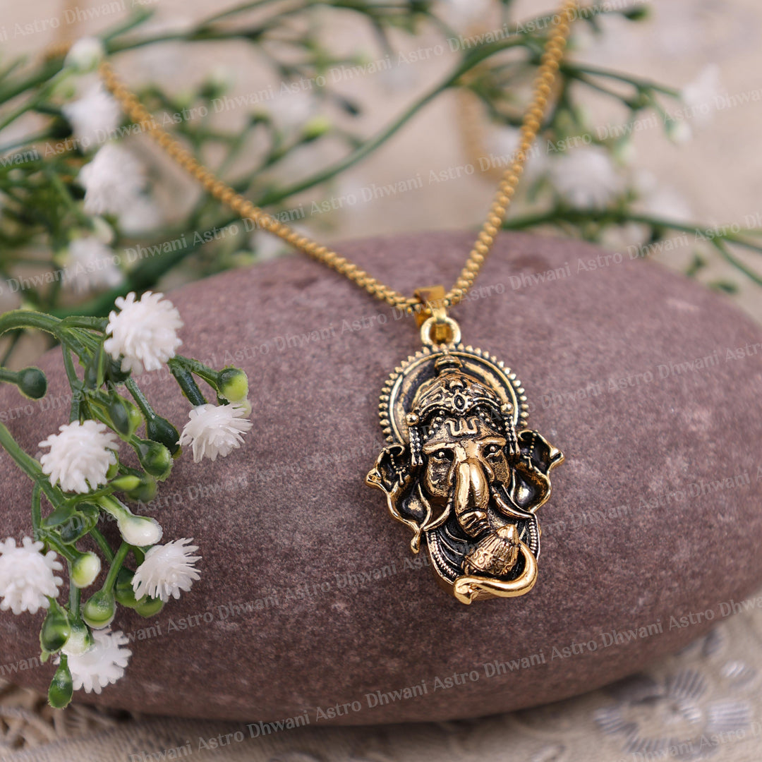 Gold Plated Ganesha Pendant : IGP Plating Pendant - Abhimantrit