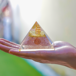 Rose Quartz Pyramid with Shri Yantra