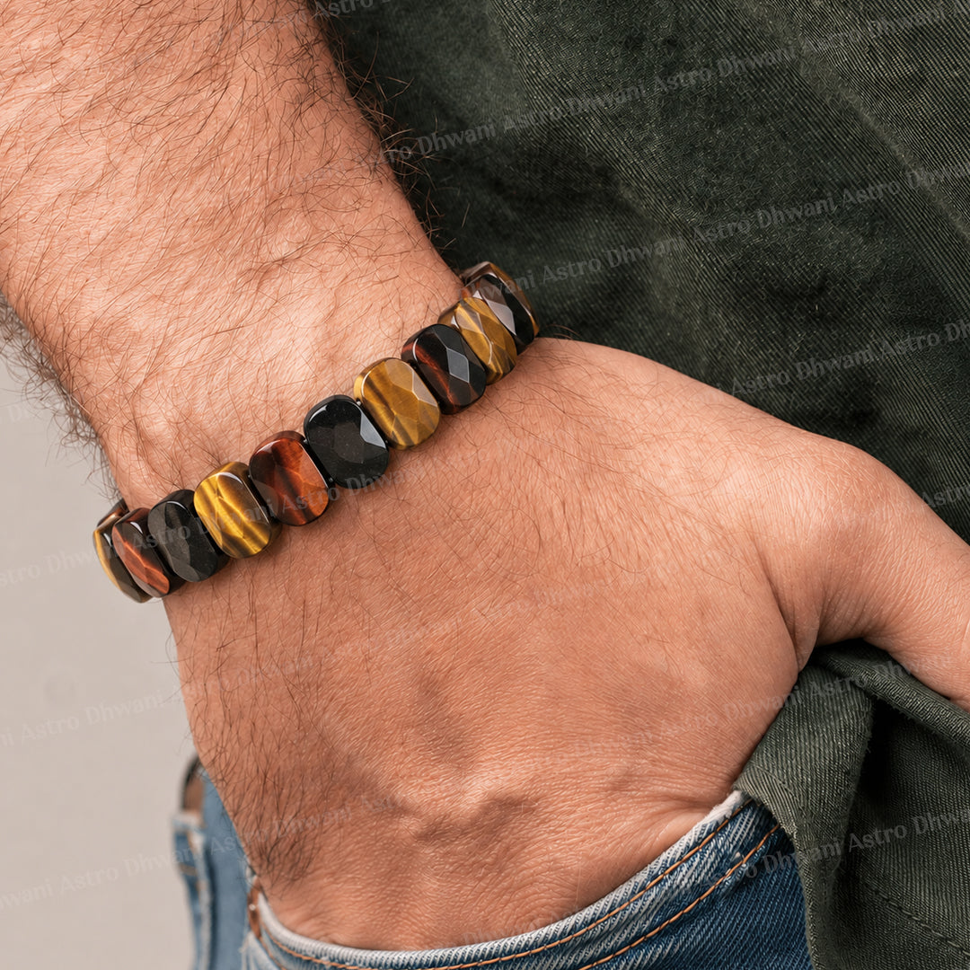 Multi Tiger Eye Emerald Cut Bracelet - Abhimantrit & Certified