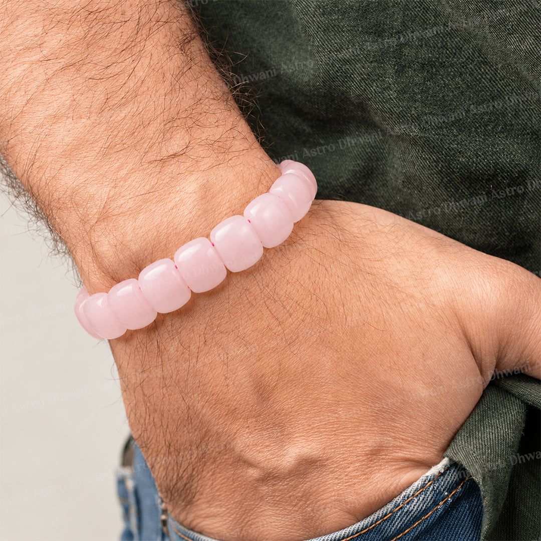 Improve Love, Relationship & Emotional Connection: Rose Quartz Emerald Cut Bracelet - Abhimantrit & Certified
