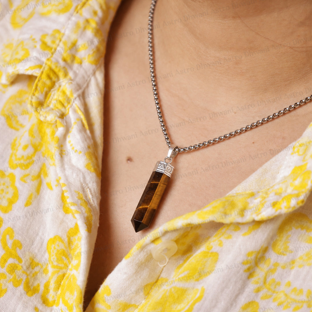 Tiger Eye Pencil Pendant for Courage, Focus & Grounded Confidence