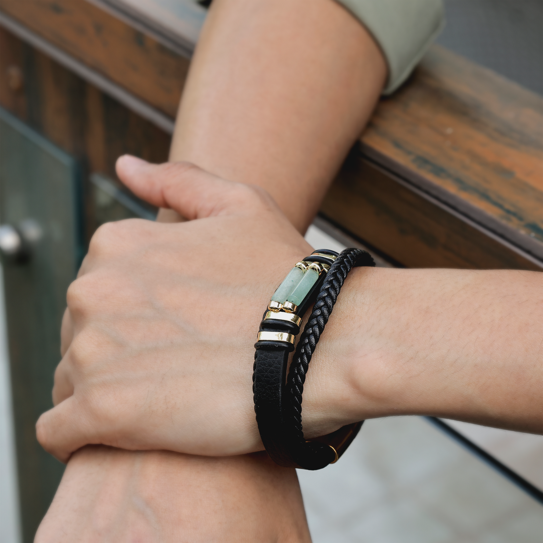 Green Aventurine Leather BraceletGreen Aventurine Leather Bracelet - Abhimantrit