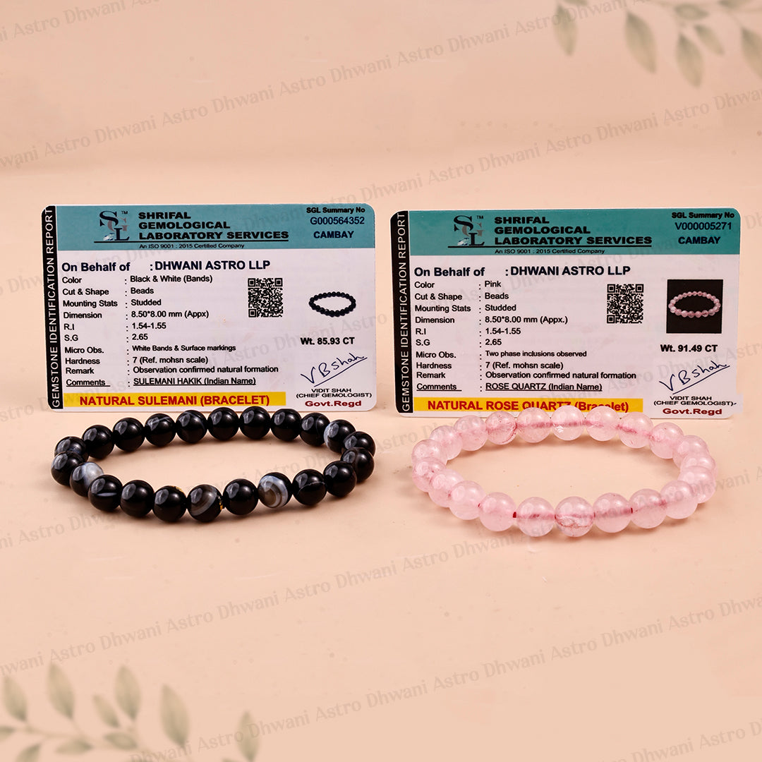 Relationship Suraksha Kavach Combo Bracelet (Rose Quartz & Black Sulemani Bracelet) - Abhimantrit & Certified