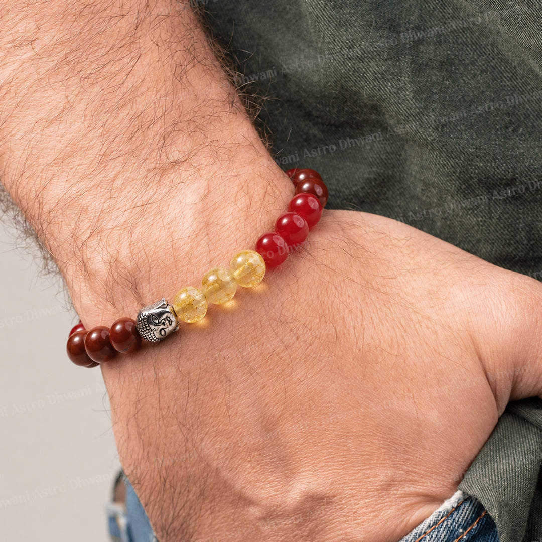 Healthy Heart Balance Bracelet (Red Carnelian, Yellow Citrine and Red Jasper)-Abhimantrit & Certified