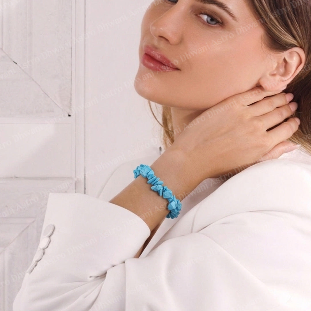 Turquoise Uncut Bracelet: Strengthens Communication & Confidence  - Abhimantrit & Certified