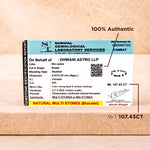 Shriful Gemological Laboratory Services certification label on a stone with '100% Authentic' text.
