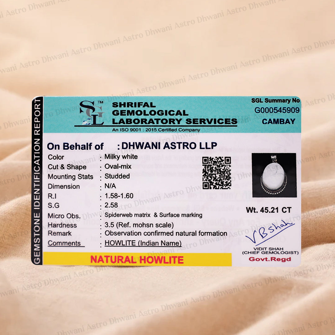 Howlite Oval Stone Pendant - Abhimantrit & Certified