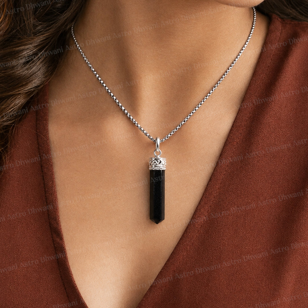Black Tourmaline Pencil Pendant - Abhimantrit & Certified