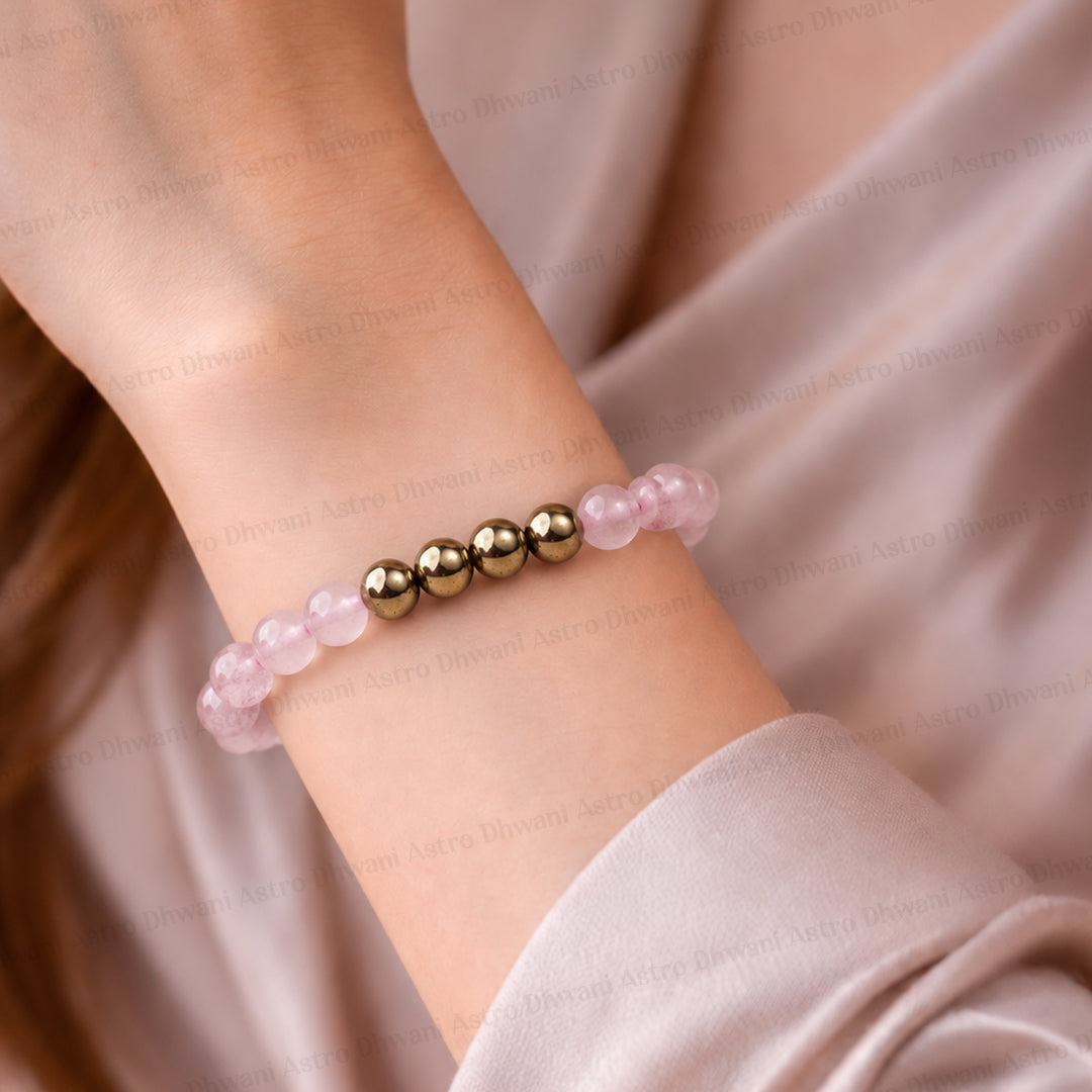 Abundance Couple Combo Bracelet (Rose Quartz & Golden Pyrite Bracelet) - Abhimantrit & Certified