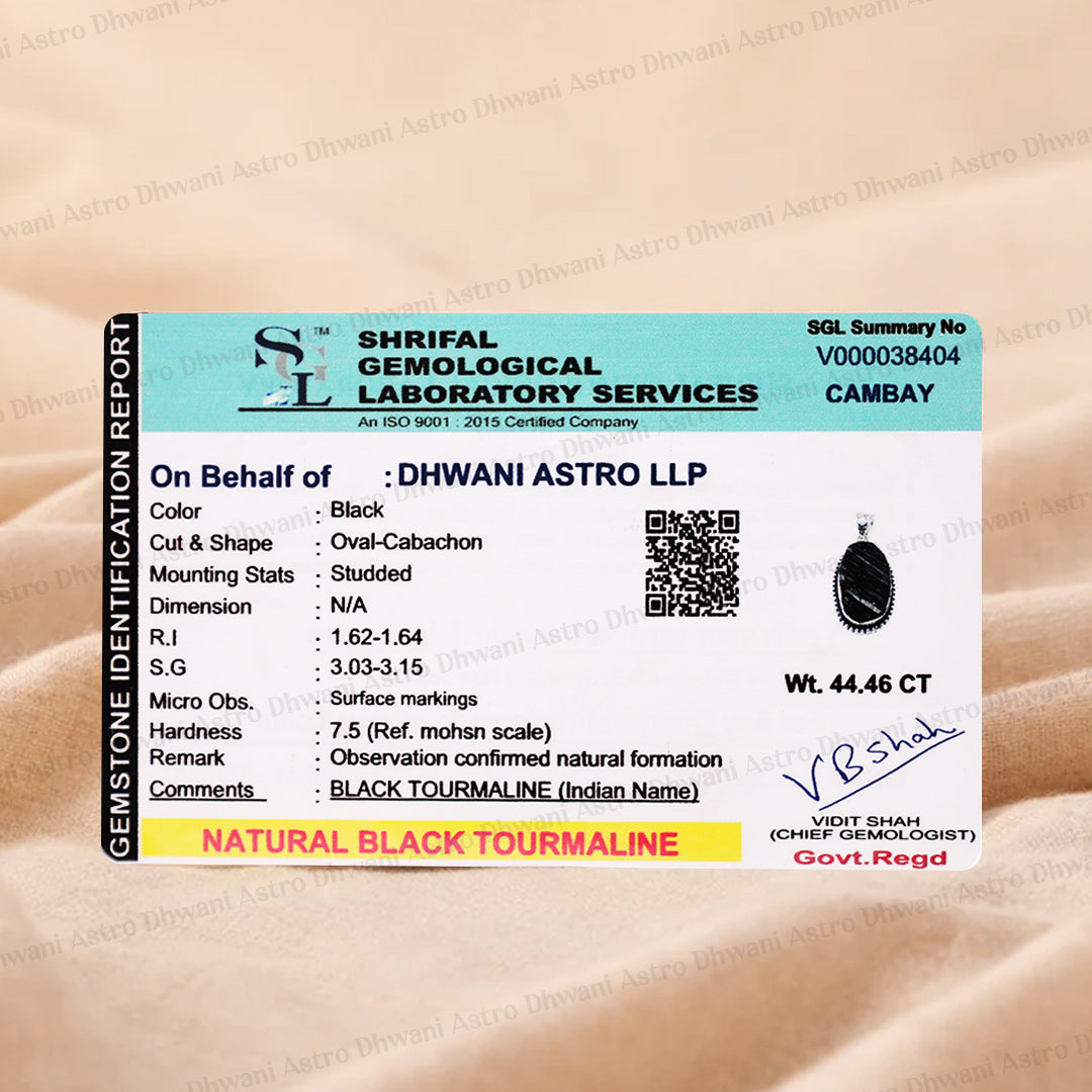 Black Turmaline Oval Stone Pendant - Abhimantrit & Certified