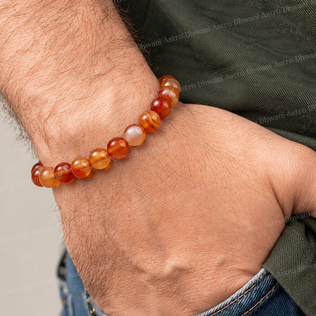 Carnelian Bracelet For Mangal Sun Strength Abhimantrit