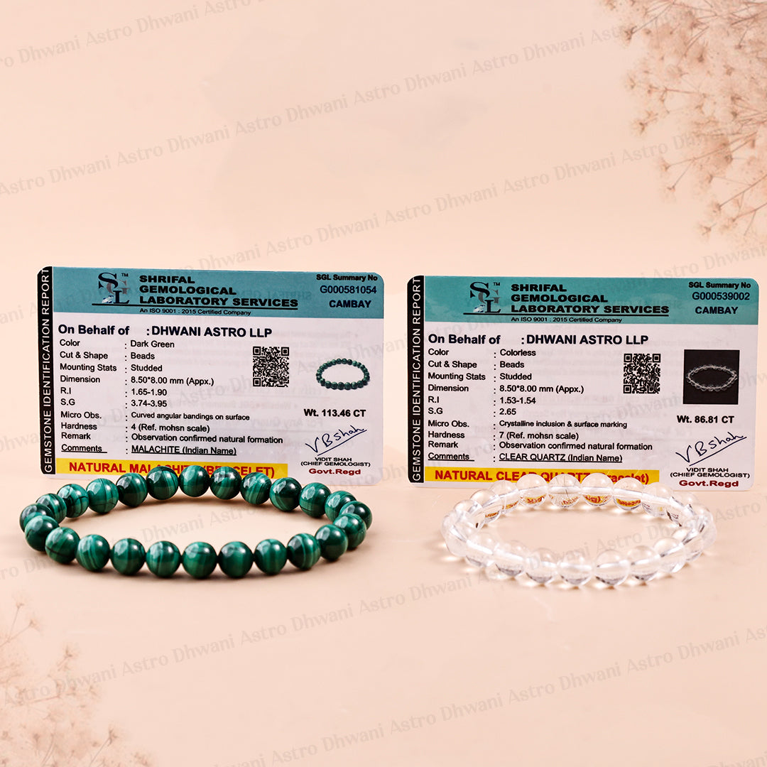 Malachite & Clear Quartz Bracelet (Mood Swings and treats menstruation) Abhimantrit & Certified