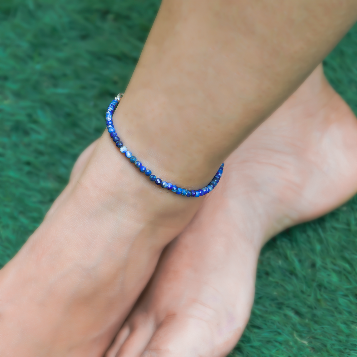 Lapis Lazuli Diamond Cut Anklet - Abhimantrit & Certified