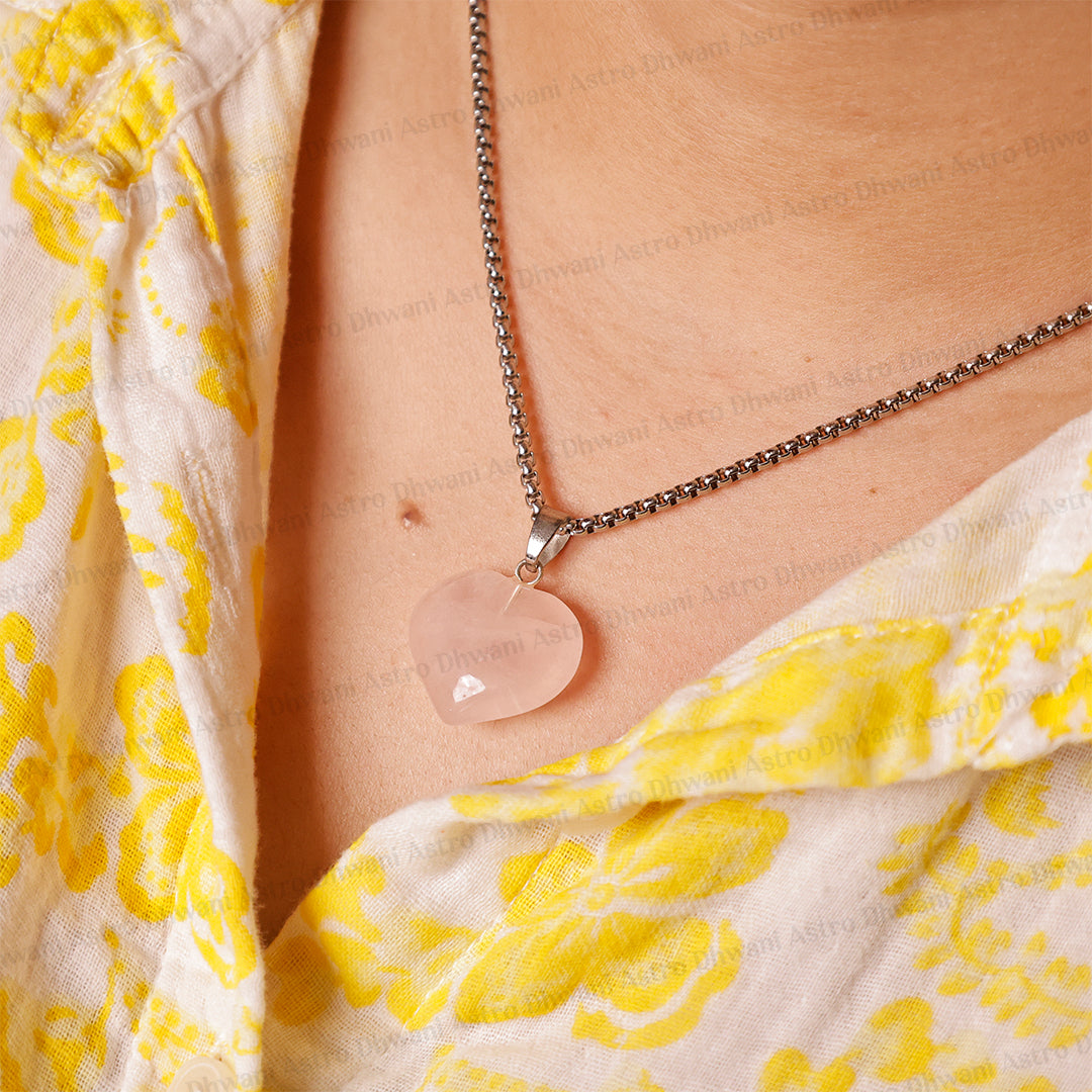 Original Rose Quartz Heart Pendant  - Abhimantrit & Certified