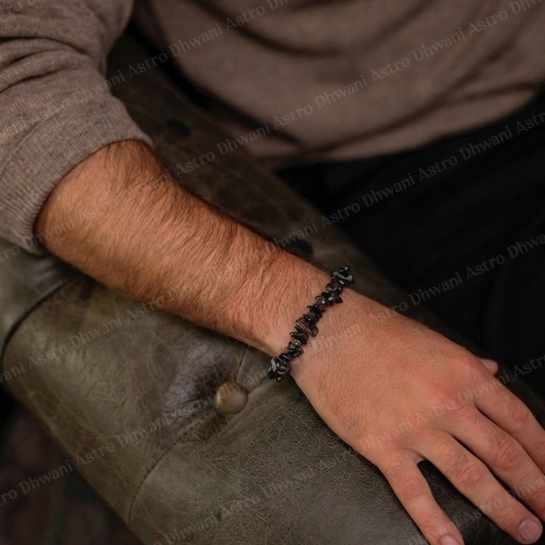 Smoky Quartz Uncut Crystal Bracelet for Protection, Grounding & Energy  - Abhimantrit & Certified