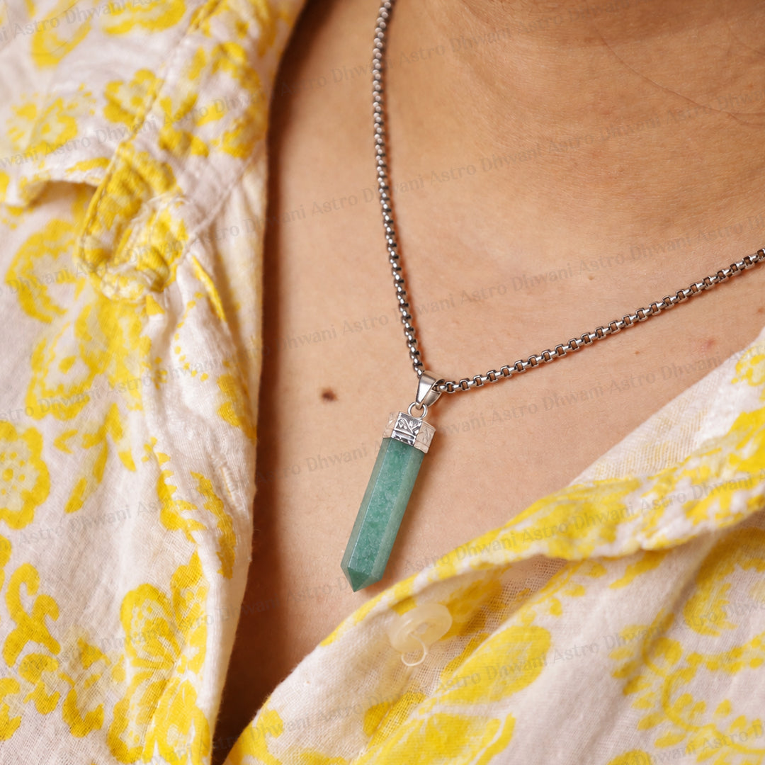 Green Aventurine Pencil Pendant - Abhimantrit & Certified