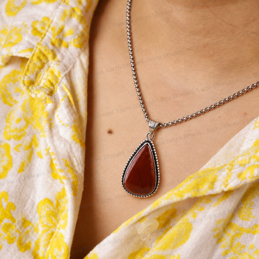 Jasper Oval Stone Pendant - Abhimantrit & Certified