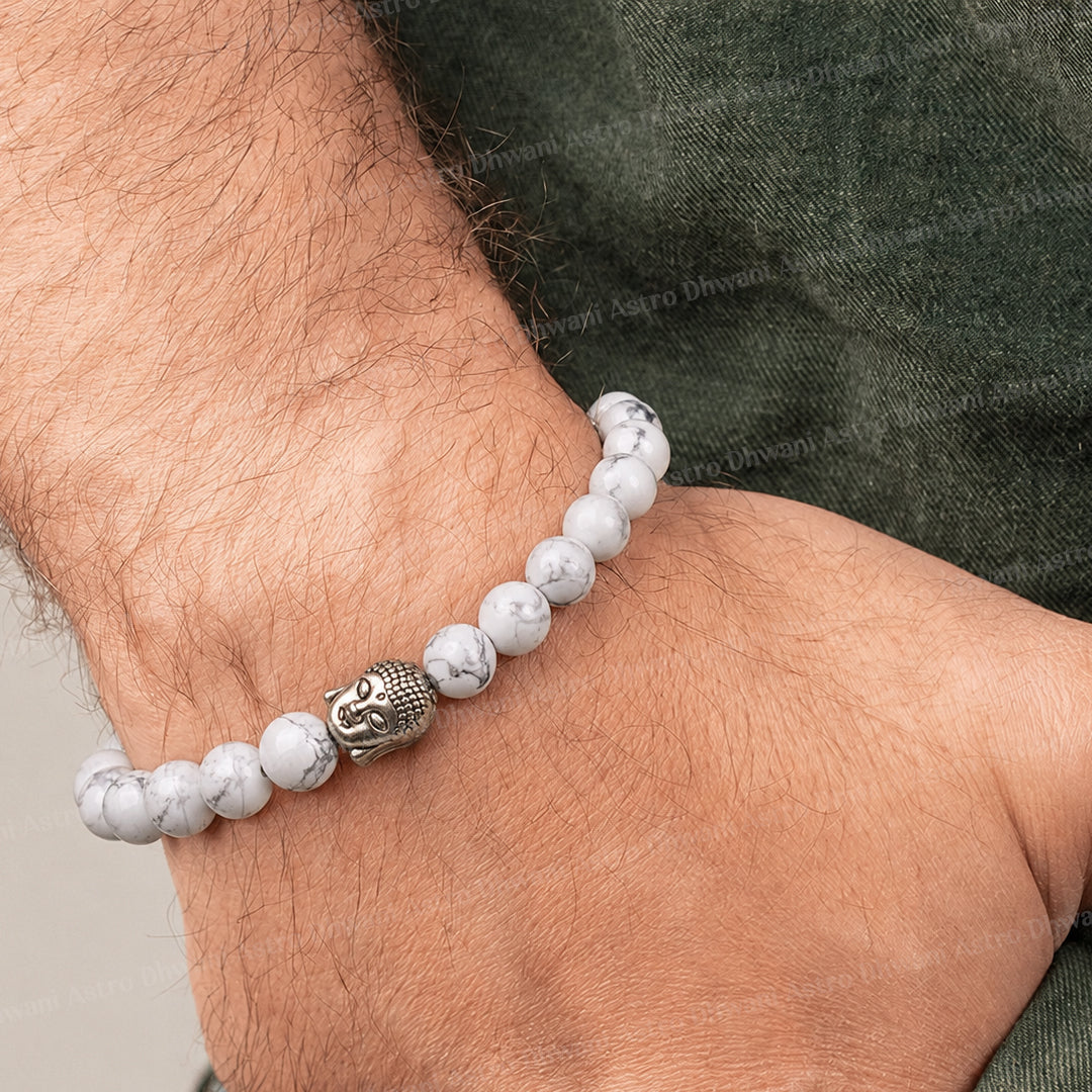 Strengthen Memory, Pain & Stress Relief: Howlite Bracelet - Abhimantrit & Certified