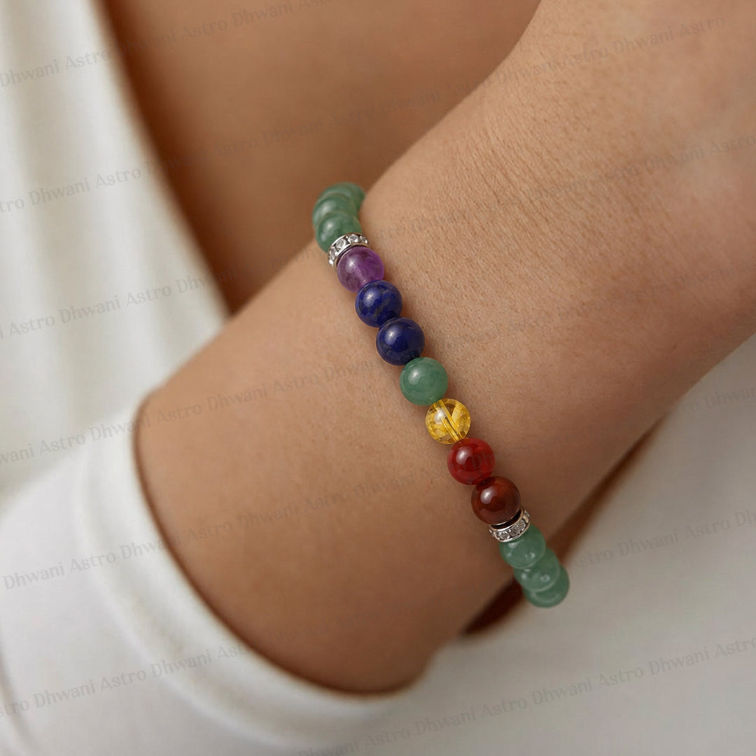 Obstacle Removal in Love Life Bracelet (Green Aventurine with Seven Chakra) - Abhimantrit & Certified
