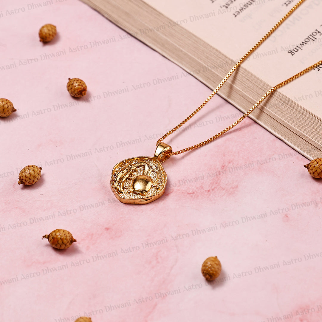 Aquarius Zodiac Sing Gold Plated Pendant for Balances Restless Thoughts