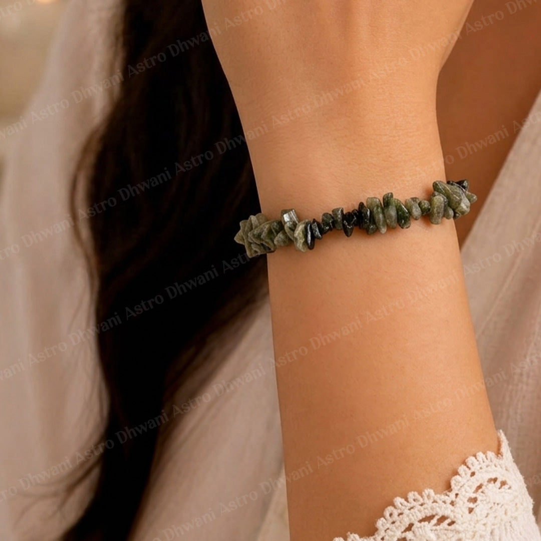 Green Tourmaline Uncut Bracelet - Abhimantrit & Certified