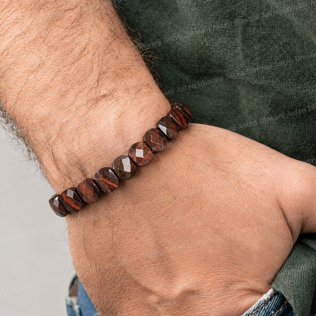 Red Tiger Eye Emerald Cut Bracelet - Abhimantrit & Certified