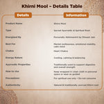 Khirni Mool details table with product information on a decorative background