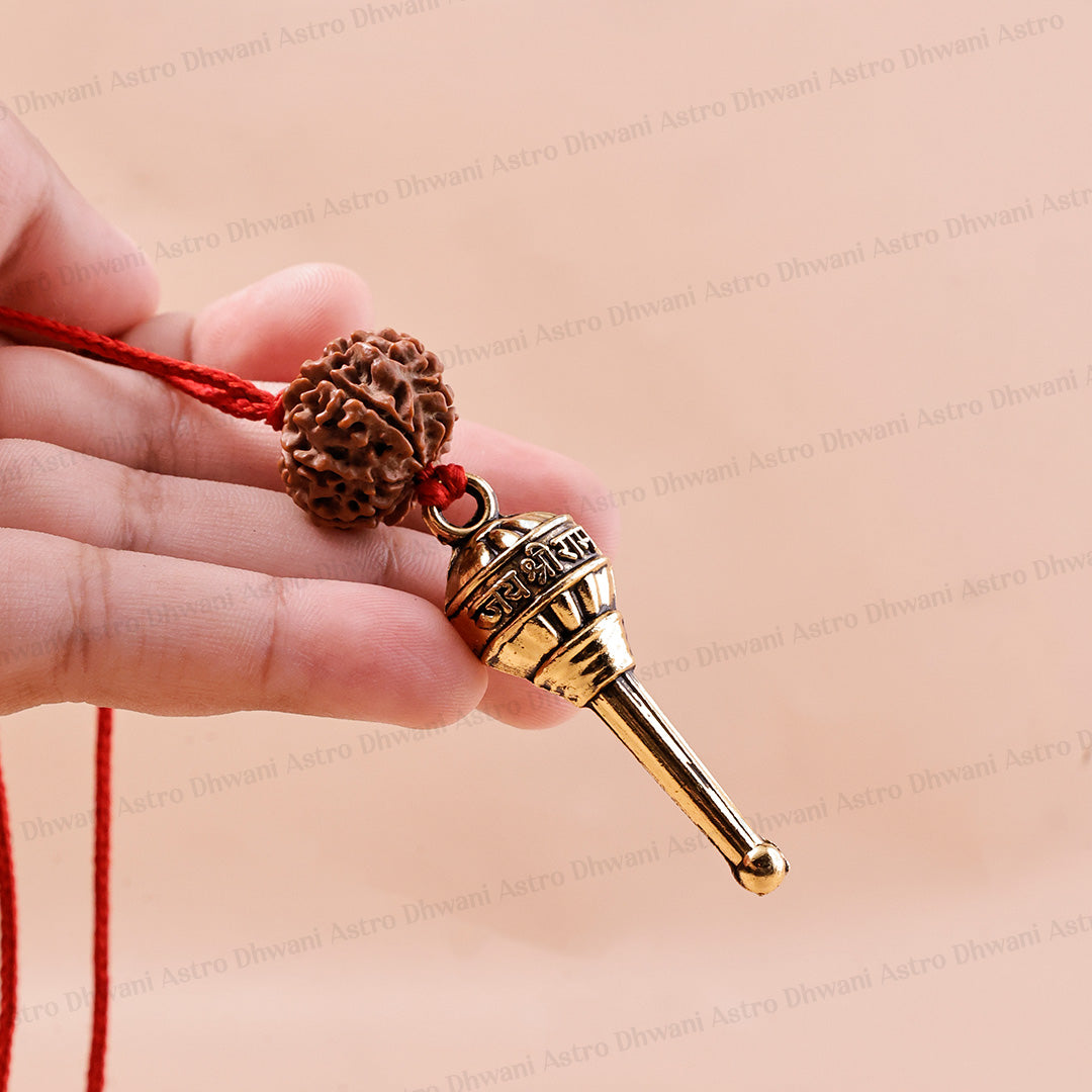 Hanuman Gada Pendant with 7 Mukhi Rudraksha | Spiritually Energized Protection Pendant
