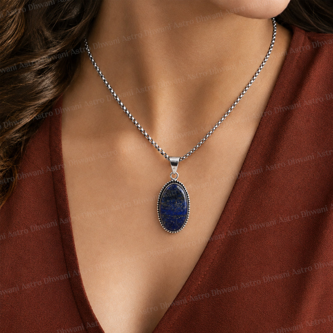 Lapis Lazuli Oval Stone Pendant - Abhimantrit & Certified