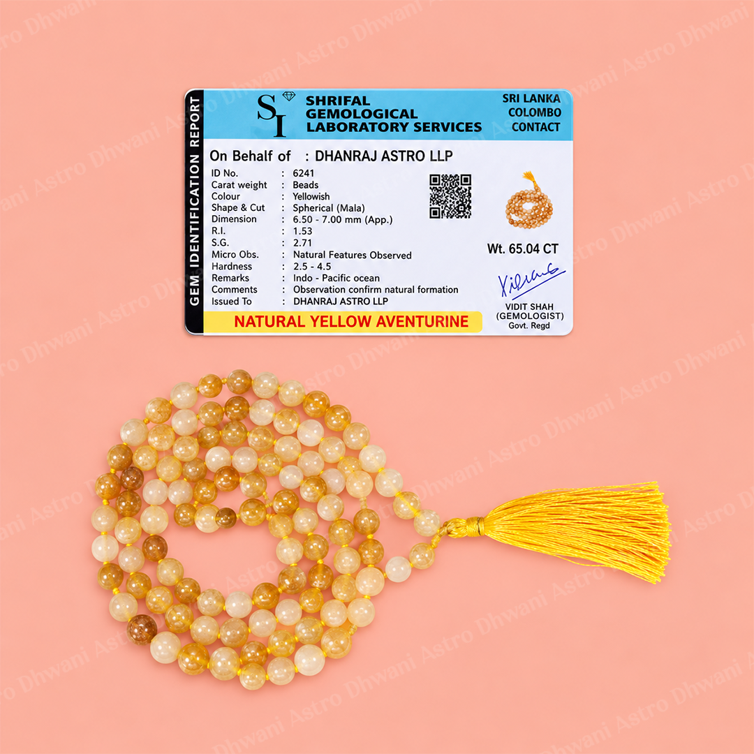 Yellow Aventurine Ganth Mala Japa Mala ,Meditation Puja Spiritual  Practice