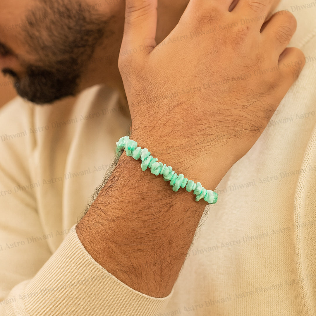 Reduces Mars Effects, Balances Root Chakra & Adds Stability: Amazonite Uncut Bracelet - Abhimantrit & Certified