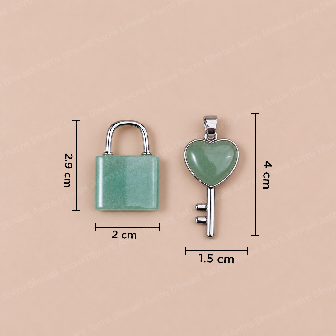 Green Aventurine Lock And Key Pendant -Abhimantrit & Certified
