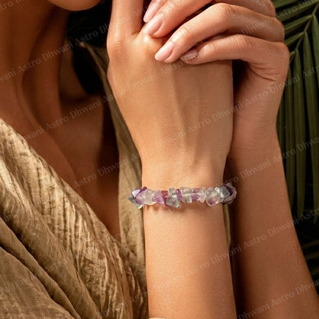 Multi Fluorite Uncut Bracelet For Focus Clarity Emotional Balance - Abhimantrit & Certified