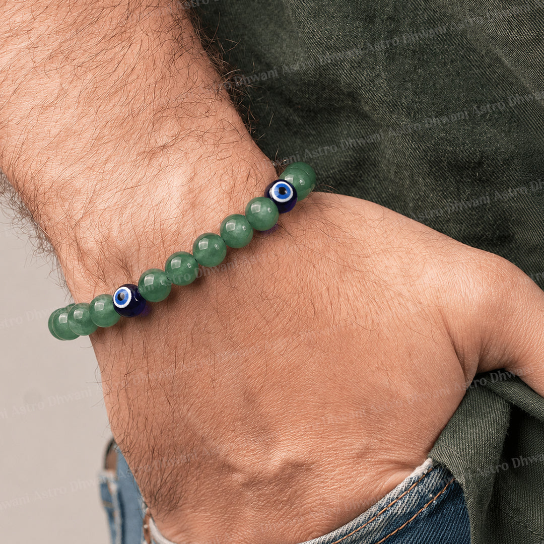 Wealth Attract and Evil Eye Protect: Green Aventurine with Evil Eye Bracelet - Abhimantrit & Certified