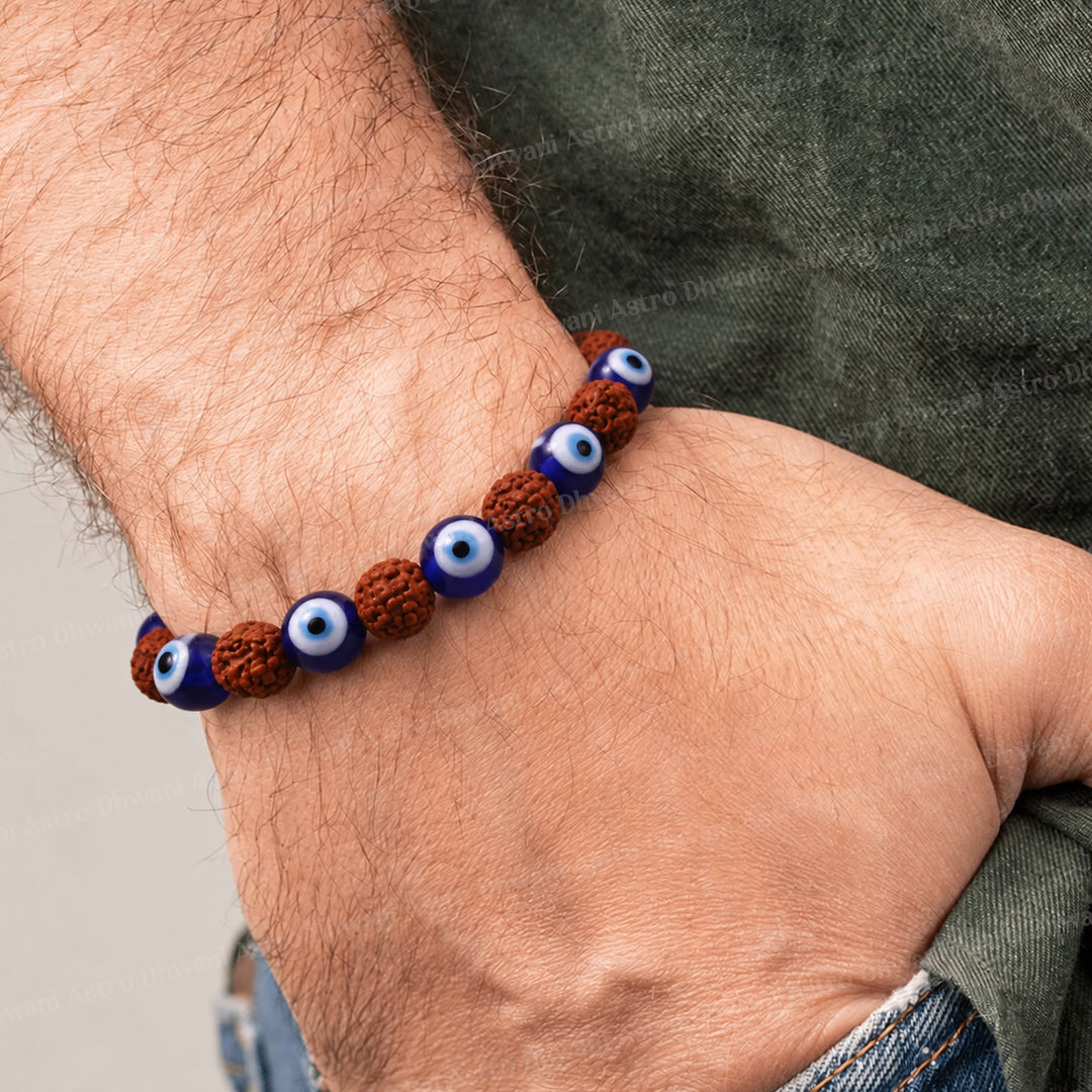 Rudraksh with Evil Eye Bracelet - Abhimantri & Certified