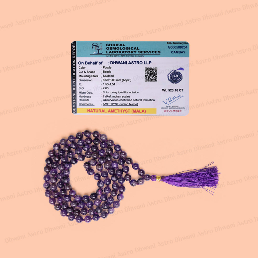 Natural Amethyst Ganth Mala | Handknotted Japa Mala for Puja, Yoga & Daily Wear