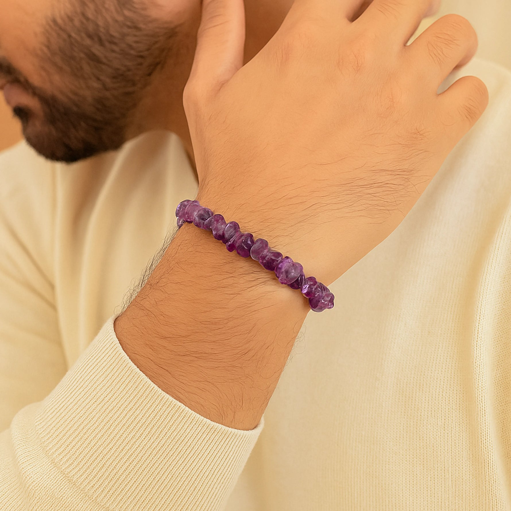 Attract Luck, Enhance Intuition, Improve Health & Skin: Amethyst Uncut Crystal Bracelet
