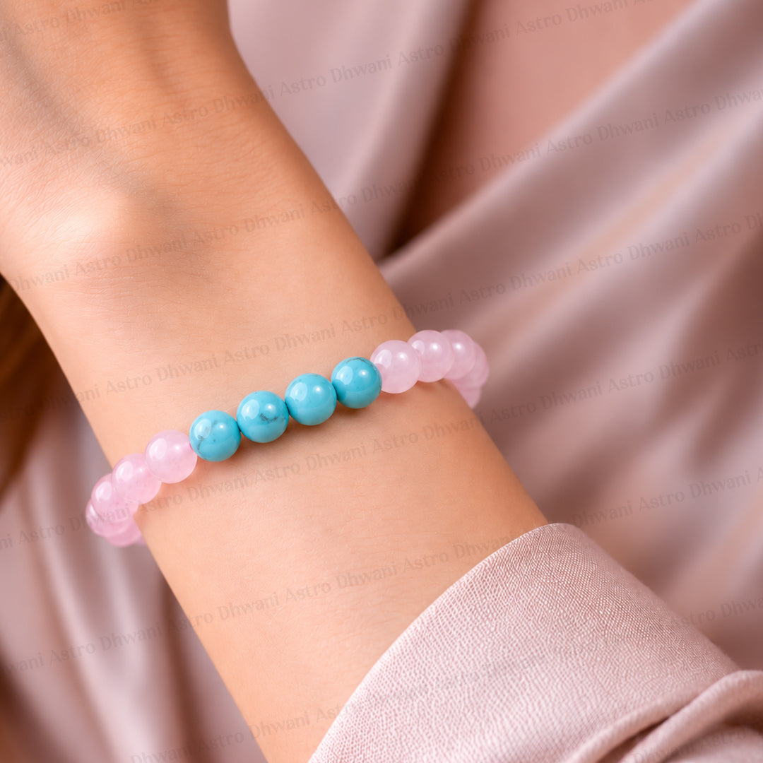 Relationship Strength And Harmony Combo (Rose Quartz & Turquoise Bracelet) - Abhimantrit & Certified