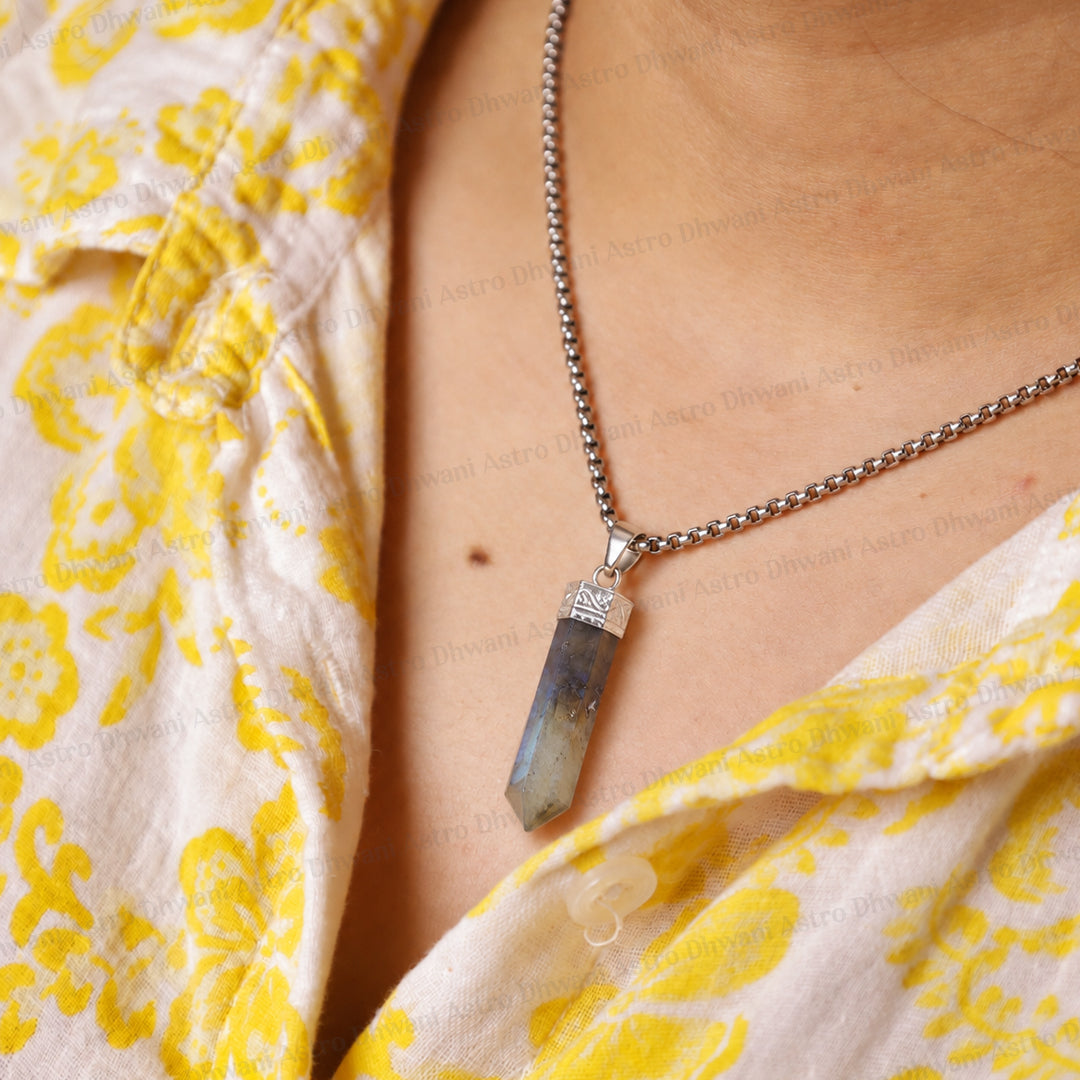 Labradorite Pencil Pendant - Abhimantrit & Certified