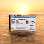 Gemstone certification report with a sunset background