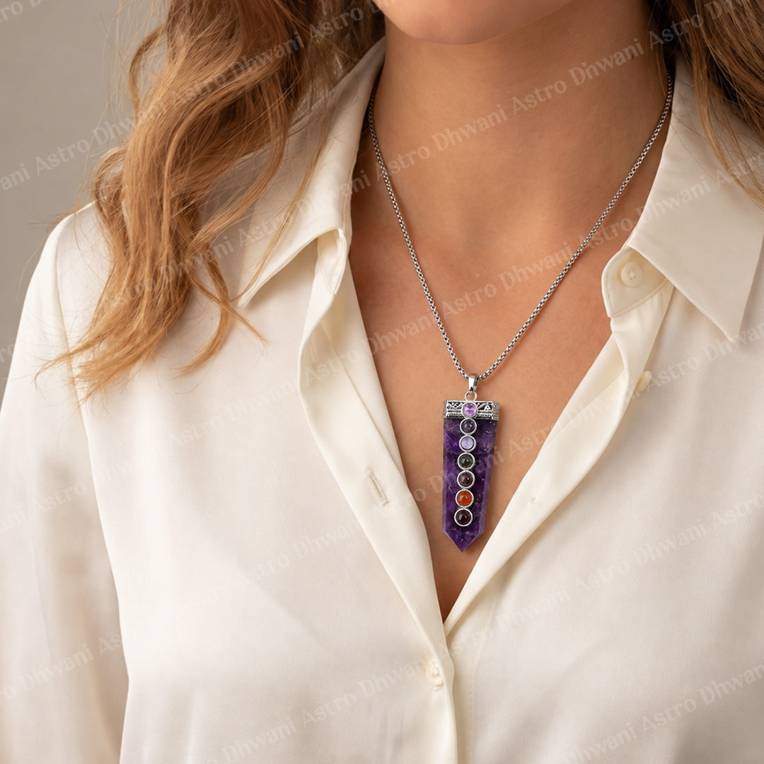 Amethyst Seven Chakra Stone Pendant - Abhimantrit & Certified
