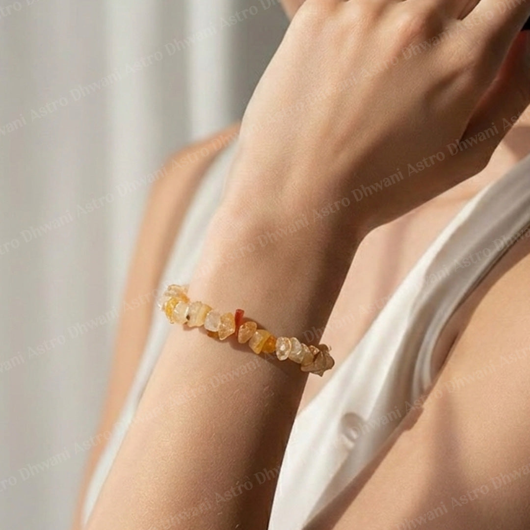 Yellow Aventurine Uncut Crystal Bracelet for Confidence, Positivity - Abhimantrit & Certified