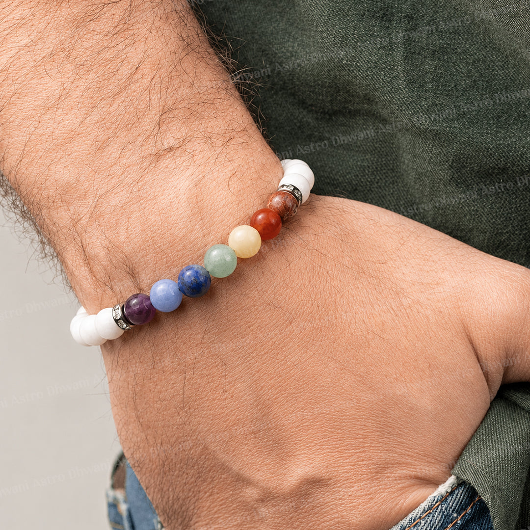 Ultimate Emotional Healing: White Agate with Seven Chakra Bracelet - Abhimantrit & Certified