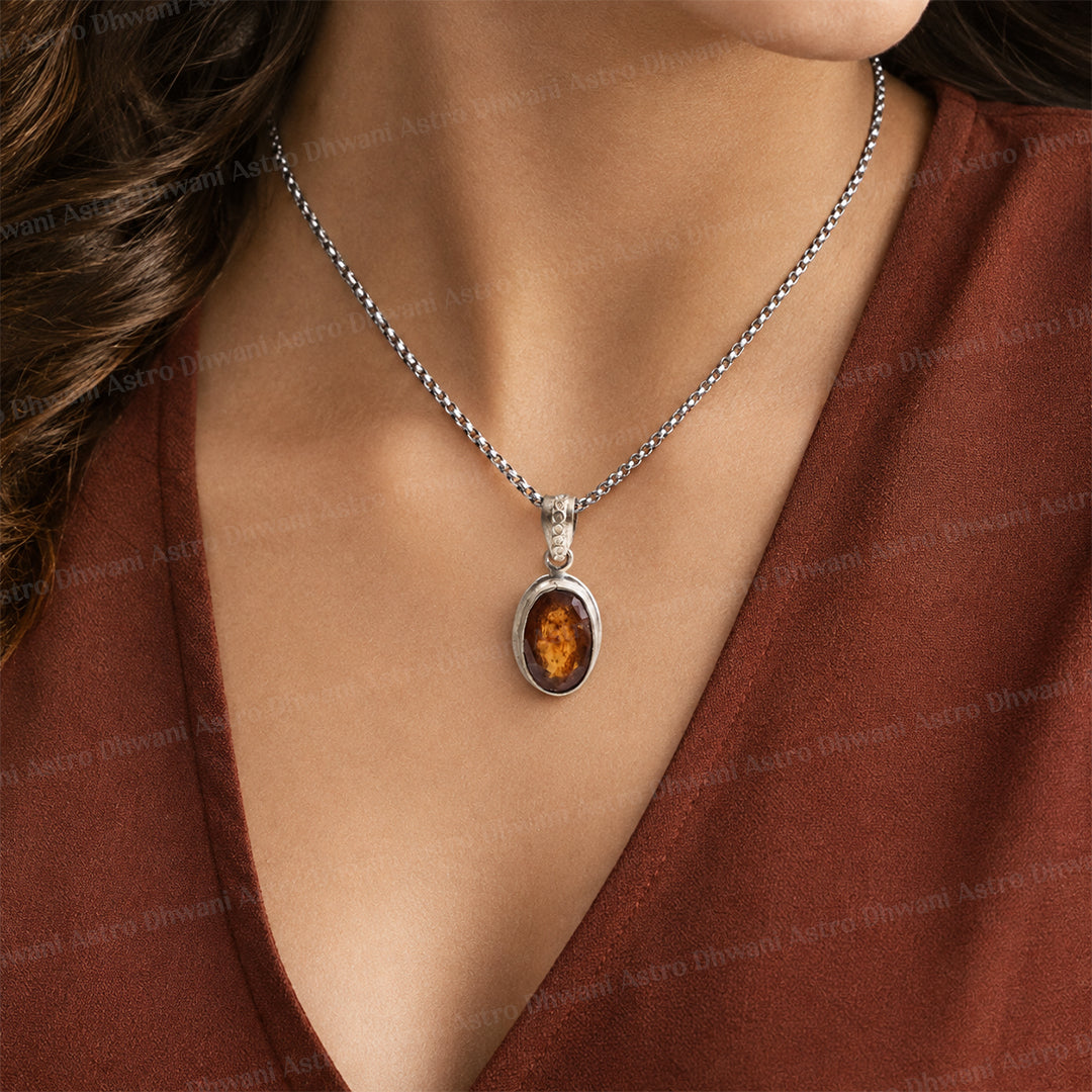 Rahu: Hessonite Pendant - Abhimantrit & Certified