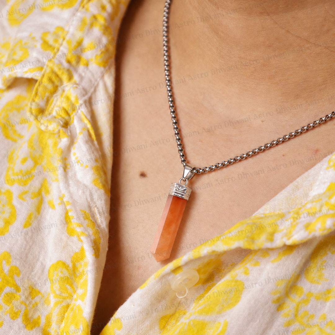 Red Aventurine Pencil Pendant - Abhimantrit & Certified